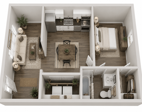 Floor plan for 1 bed, 1 bath, 625 sqft